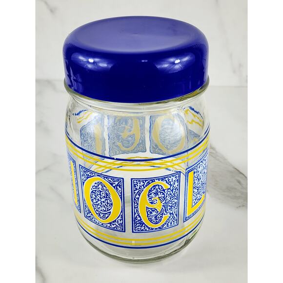 Noel Glass Canister Jar Cookie w/ Blue Lid 7" x 4 1/2" Container Storage - Picture 6 of 16